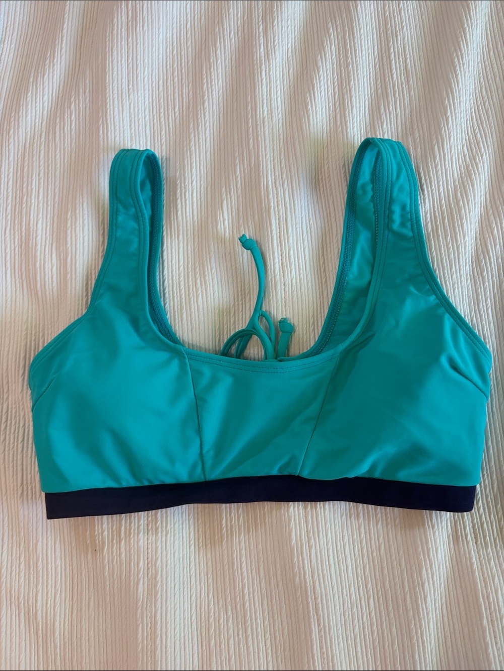 Teal Scoop Neck Swim Top with Contrast Band